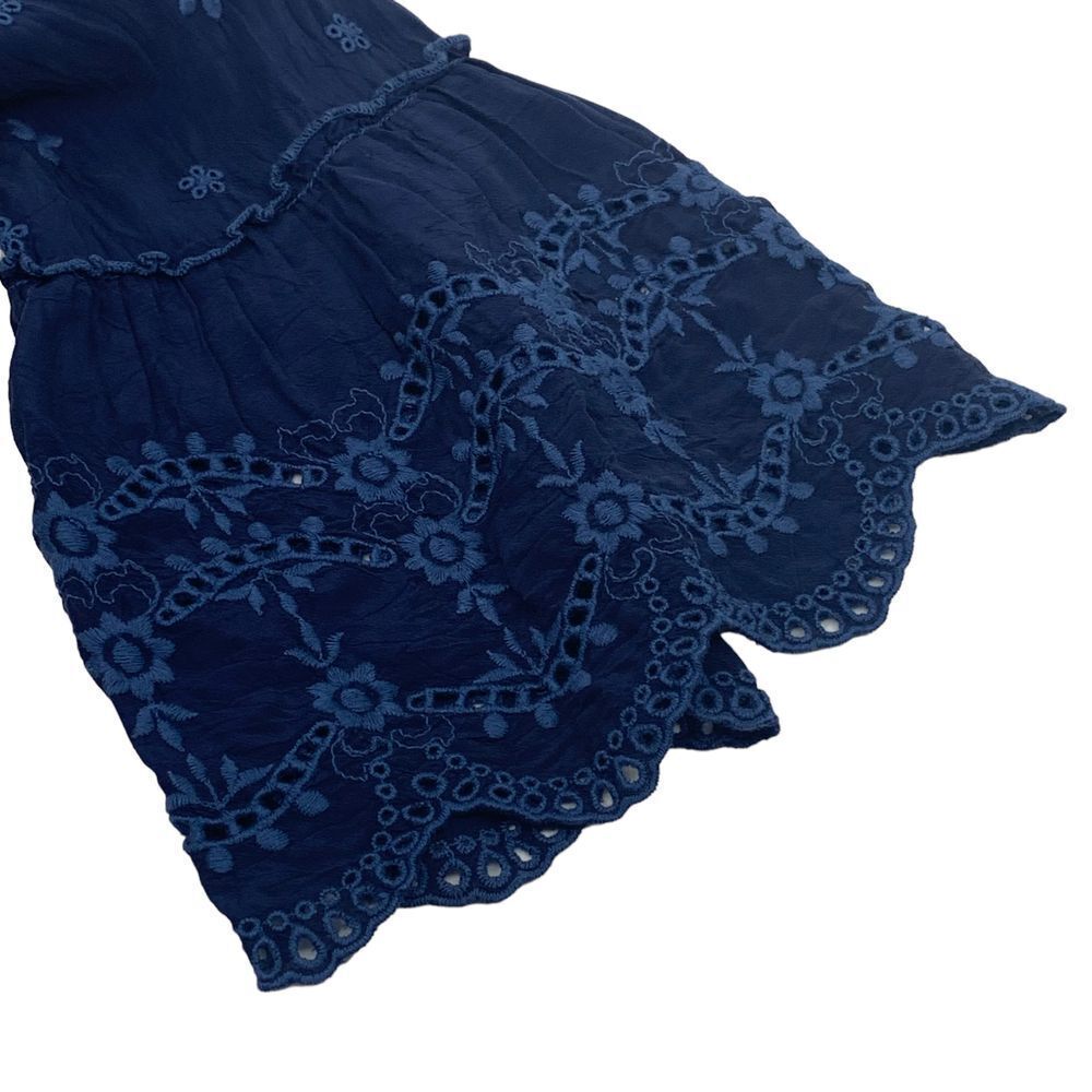 Johnny Was Manchengo Boho Navy Blue Pleated Embroidered Eyelet Tunic Size S - Picture 8 of 10